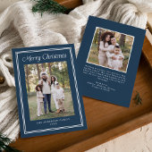Classic Double Border Frame Navy 2 Photo Feestdagenkaart