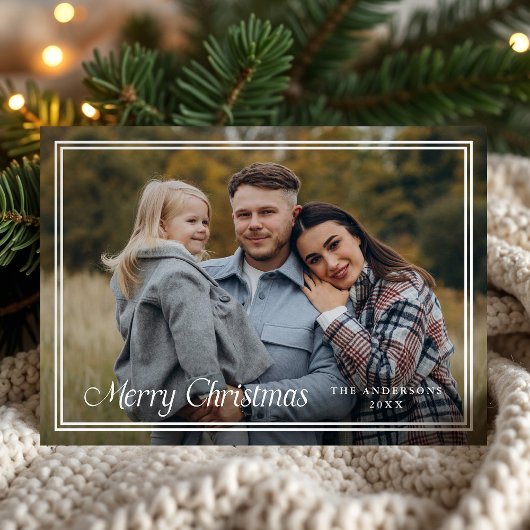 Classic Double Border Merry Christmas Photo Feestdagenkaart