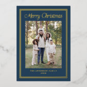 Classic Double Border Navy 2 Photo Folie Feestdagenkaart (Voorkant)