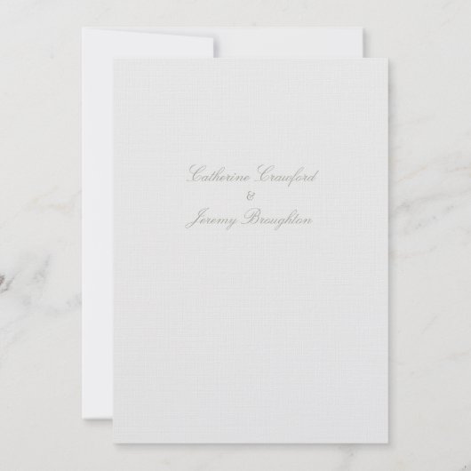 Classic Dove Grey Linen Wedding Script Invitation Kaart (Achterkant)