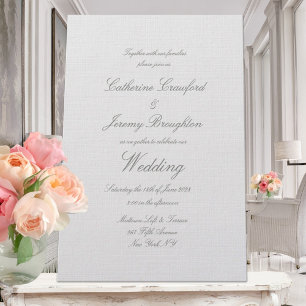 Classic Dove Grey Linen Wedding Script Invitation Kaart