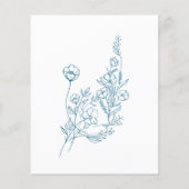 Classic Drawn Floral Ocean Blue Wedding Menu (Achterkant)