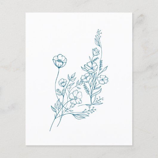 Classic Drawn Floral Ocean Blue Wedding Menu (Achterkant)