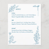 Classic Drawn Floral Ocean Blue Wedding Menu (Voorkant)