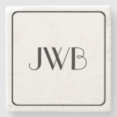 Classic Drie Initialen Zwart Monogram en Lijst Stenen Onderzetter (Voorkant)