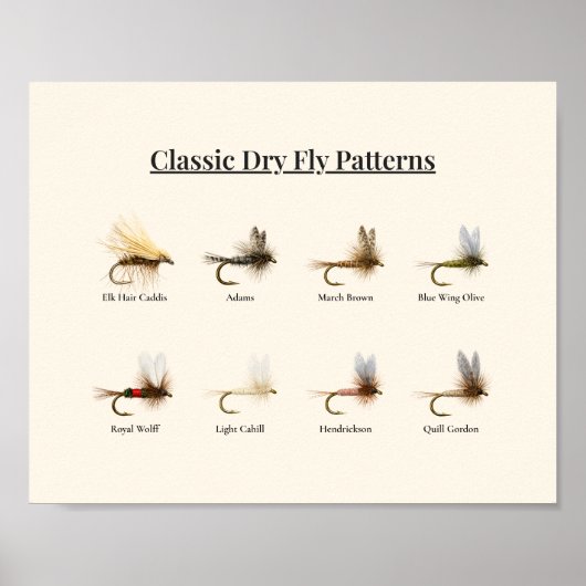 Classic Dry Fly Patterns Art Print – 8 Patterns (Voorkant)