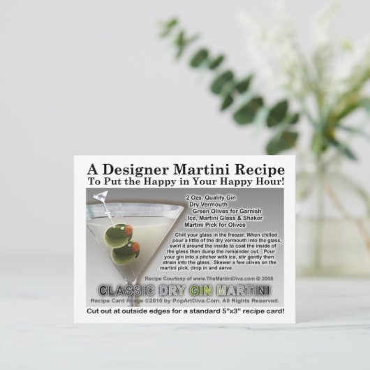 Classic Dry Gin Martini Recept Briefkaart (Staand voorkant)