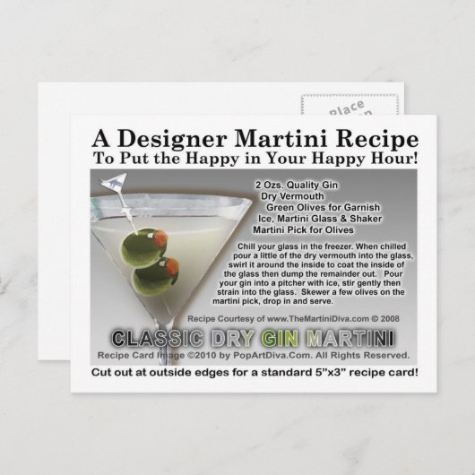 Classic Dry Gin Martini Recept Briefkaart (Voorkant / Achterkant)