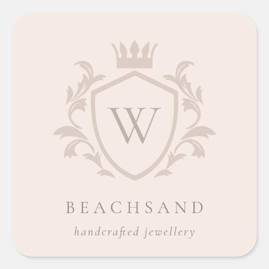Classic Dusky Pink Blush Monogram Floral Crest Vierkante Sticker (Voorkant)