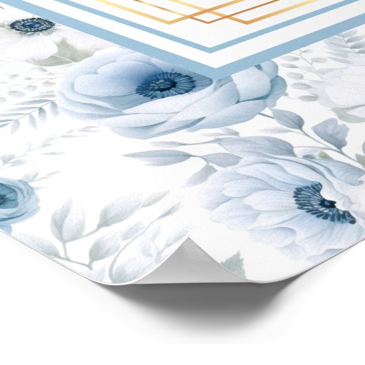 Classic Dusty Blue Boho Gold Glitter Zitplaatdiagr Poster (Hoek)