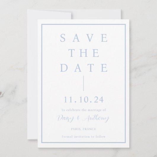 Classic Dusty Blue Border | Eenvoudig Elegant Save The Date (Voorkant)