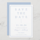 Classic Dusty Blue Border | Eenvoudig Elegant Save The Date (Voorkant / Achterkant)