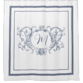 Classic dusty blue Border Script Monogram Douchegordijn (Voorkant)
