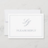Classic Dusty Blue Calligraphy Monogram No Means RSVP Kaartje (Voorkant)