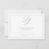 Classic Dusty Blue Calligraphy Monogram No Means RSVP Kaartje (Achterkant)