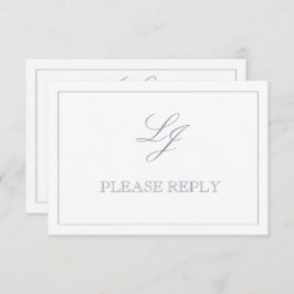 Classic Dusty Blue Calligraphy Monogram No Means RSVP Kaartje