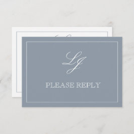Classic Dusty Blue Calligraphy Monogram No Means RSVP Kaartje