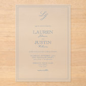 Classic Dusty Blue Calligraphy Monogram Weddenscha Acryl Uitnodigingen (Voorkant)