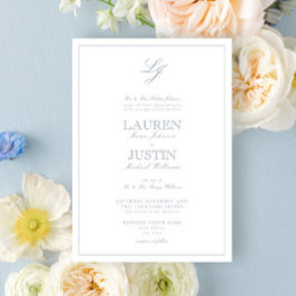 Classic Dusty Blue Calligraphy Monogram Weddenscha Kaart