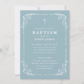 Classic Dusty Blue Dainty Floral Frame Baptism Kaart (Voorkant)