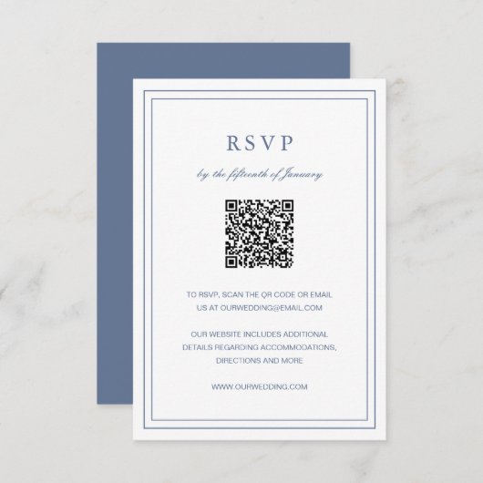 Classic Dusty Blue Elegant Wedding RSVP Kaartje (Voorkant / Achterkant)