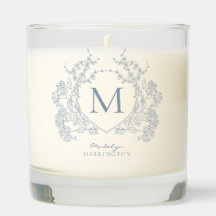 Classic Dusty Blue Floral Crest Monogram