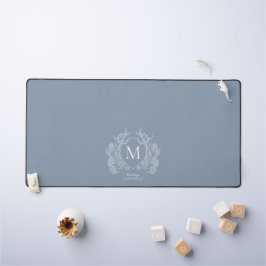 Classic Dusty Blue Floral Crest Monogram Bureaumat