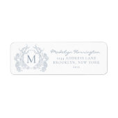Classic Dusty Blue Floral Crest Monogram Etiket (Voorkant)