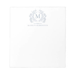 Classic Dusty Blue Floral Crest Monogram Notitieblok