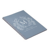 Classic Dusty Blue Floral Crest Monogram Notitiebo Notitieboek (Rechterzijde)