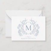 Classic  Dusty Blue Floral Crest Monogram Notitiekaartje (Voorkant)