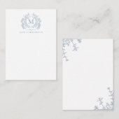 Classic Dusty Blue Floral  Crest Monogram Notitiekaartje (Voorkant / Achterkant)