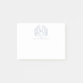 Classic Dusty Blue Floral  Crest Monogram Post-it® Notes (Voorkant)