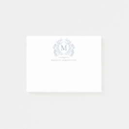 Classic Dusty Blue Floral  Crest Monogram Post-it® Notes