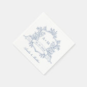 Classic Dusty Blue Floral Crest Monograms Wedding Servet (Hoek)
