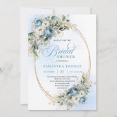 Classic Dusty Blue Floral Eucalyptus Bridal Shower Kaart (Voorkant)