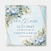 Classic Dusty Blue Floral Gold Frame Save the Date Magneet (Voorkant)
