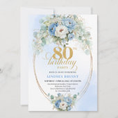 Classic Dusty Blue Floral Greenery 80th Birthday  Kaart (Voorkant)