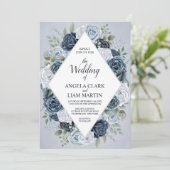 Classic Dusty Blue Floral Kaart (Staand voorkant)