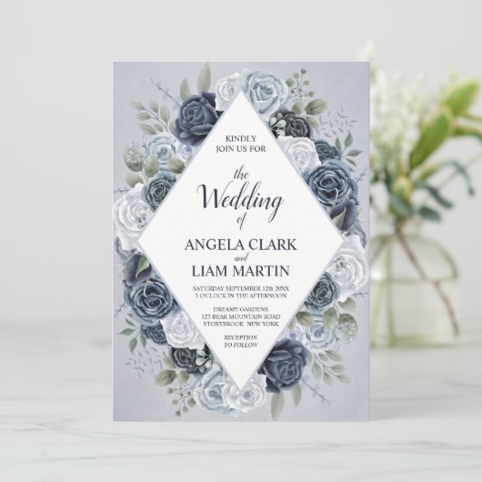 Classic Dusty Blue Floral Kaart (Staand voorkant)