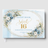 Classic Dusty Blue Floral Sweet 16th Guest Sign  Gastenboek (Voorkant)