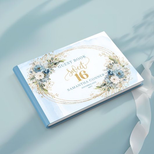 Classic Dusty Blue Floral Sweet 16th Guest Sign  Gastenboek