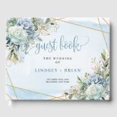 Classic Dusty Blue Flowers Gold Wedding Guest Book Gastenboek (Voorkant)