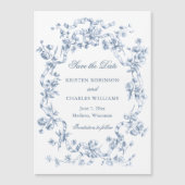 Classic Dusty Blue Flowers & Ribbons Save the Date Magnetische Uitnodiging (Voorkant)