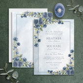 Classic Dusty Blue Gold Floral Waterverf Script Kaart