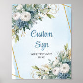 Classic Dusty Blue Greenery Custom Digital Sign Poster (Voorkant)