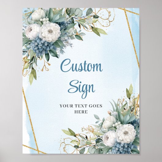 Classic Dusty Blue Greenery Custom Digital Sign Poster (Voorkant)