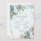 Classic Dusty Blue Greenery Gold Frame Rehearsal Kaart (Voorkant)