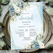 Classic Dusty Blue Greenery Gold Frame Rehearsal Kaart