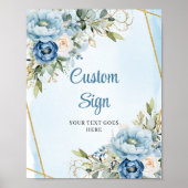 Classic Dusty Blue Greenery Gold Frame Wedding Poster (Voorkant)